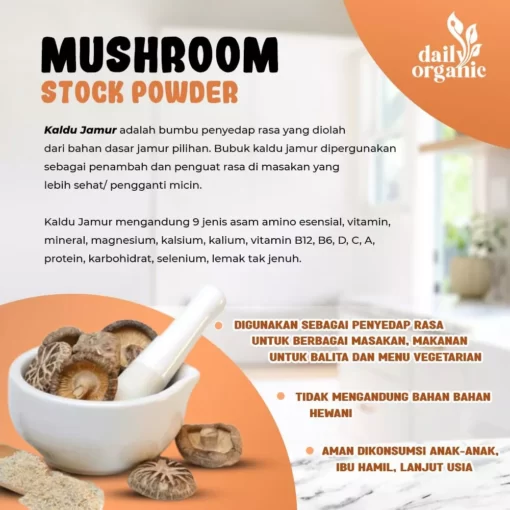 Kaldu Jamur Bubuk Mushroom Stock Powder Daily Organic - Gambar 2